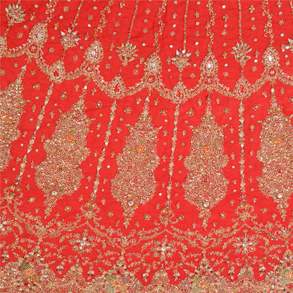 Sanskriti Vintage Red Long Skirt Pure Georgette Silk Handmade Unstitched Lehenga