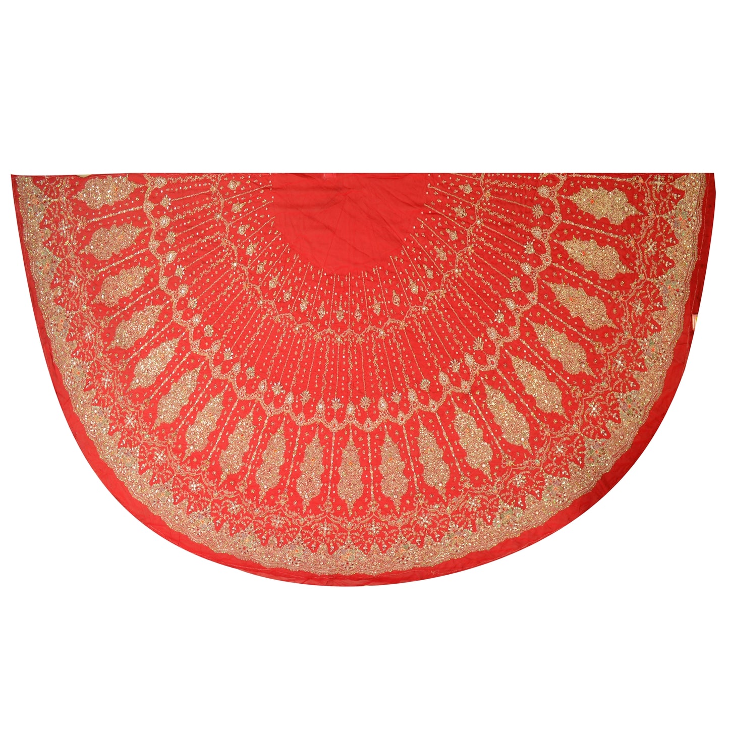 Sanskriti Vintage Red 100% Pure Georgette Silk Long Skirt Unstitched Handmade Sequins Zari Dabka