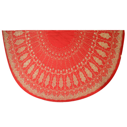 Sanskriti Vintage Red 100% Pure Georgette Silk Long Skirt Unstitched Handmade Sequins Zari Dabka