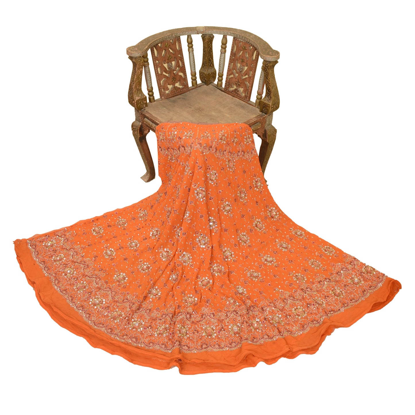 Sanskriti Vintage Long Skirt Pure Georgette Silk Hand Beaded Unstitched Lehenga