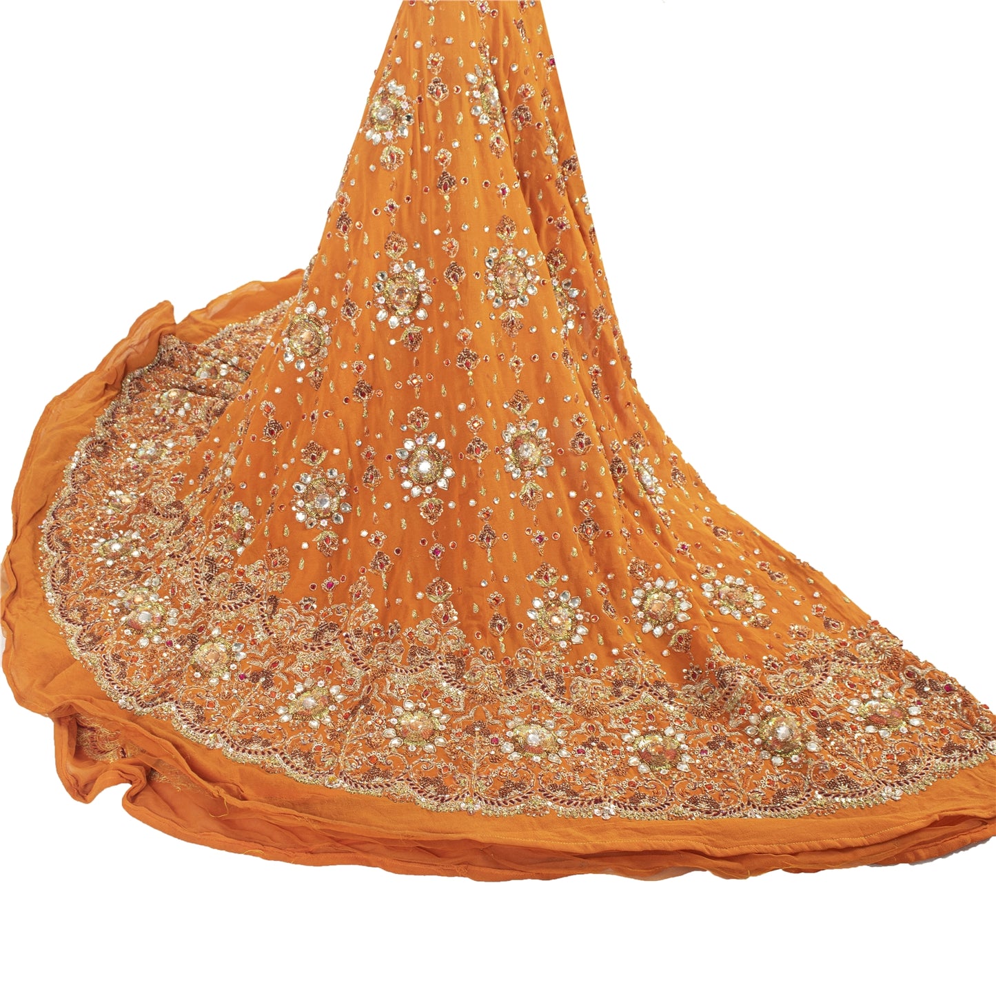 Sanskriti Vintage Long Skirt Pure Georgette Silk Hand Beaded Unstitched Lehenga