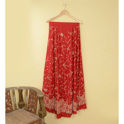 Sanskriti vintage Red Long Skirt 100% Pure Silk Hand Beaded Unstitched Lehenga