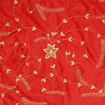 Sanskriti vintage Red Long Skirt 100% Pure Silk Hand Beaded Unstitched Lehenga