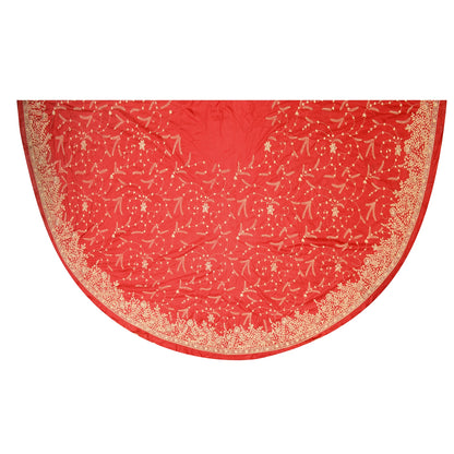 Sanskriti vintage Red Long Skirt 100% Pure Silk Hand Beaded Unstitched Lehenga