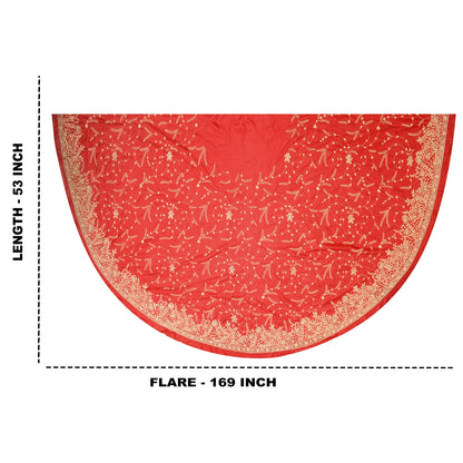 Sanskriti vintage Red Long Skirt 100% Pure Silk Hand Beaded Unstitched Lehenga