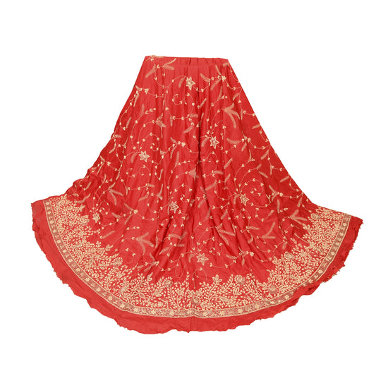 Sanskriti vintage Red Long Skirt 100% Pure Silk Hand Beaded Unstitched Lehenga