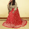 Sanskriti vintage Red Long Skirt 100% Pure Silk Hand Beaded Unstitched Lehenga