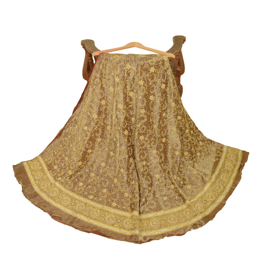 Sanskriti Vintage Long Skirt 100% Pure Tissue Silk Handmade Unstitched Lehenga