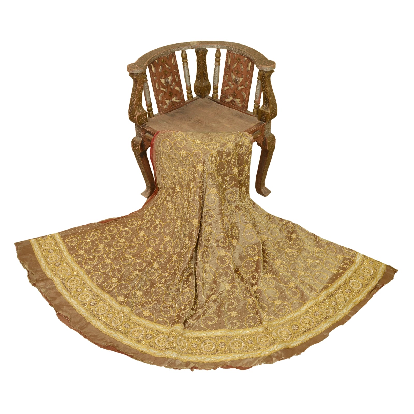 Sanskriti Vintage Long Skirt 100% Pure Tissue Silk Handmade Unstitched Lehenga