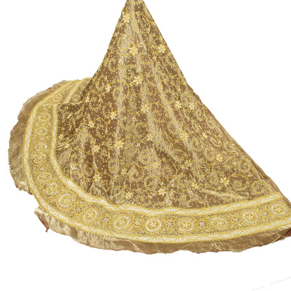 Sanskriti Vintage Long Skirt 100% Pure Tissue Silk Handmade Unstitched Lehenga