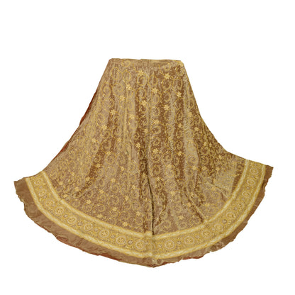 Sanskriti Vintage Long Skirt 100% Pure Tissue Silk Handmade Unstitched Lehenga