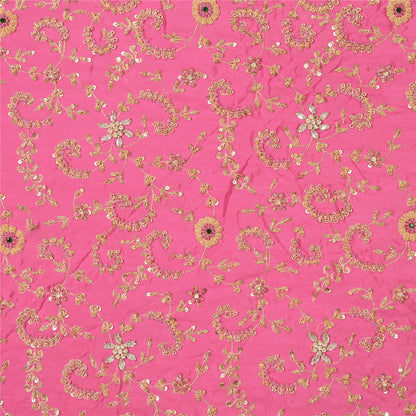 Sanskriti Vintage Pink Long Skirt Pure Silk Hand Beaded Zardozi Unstitch Lehenga