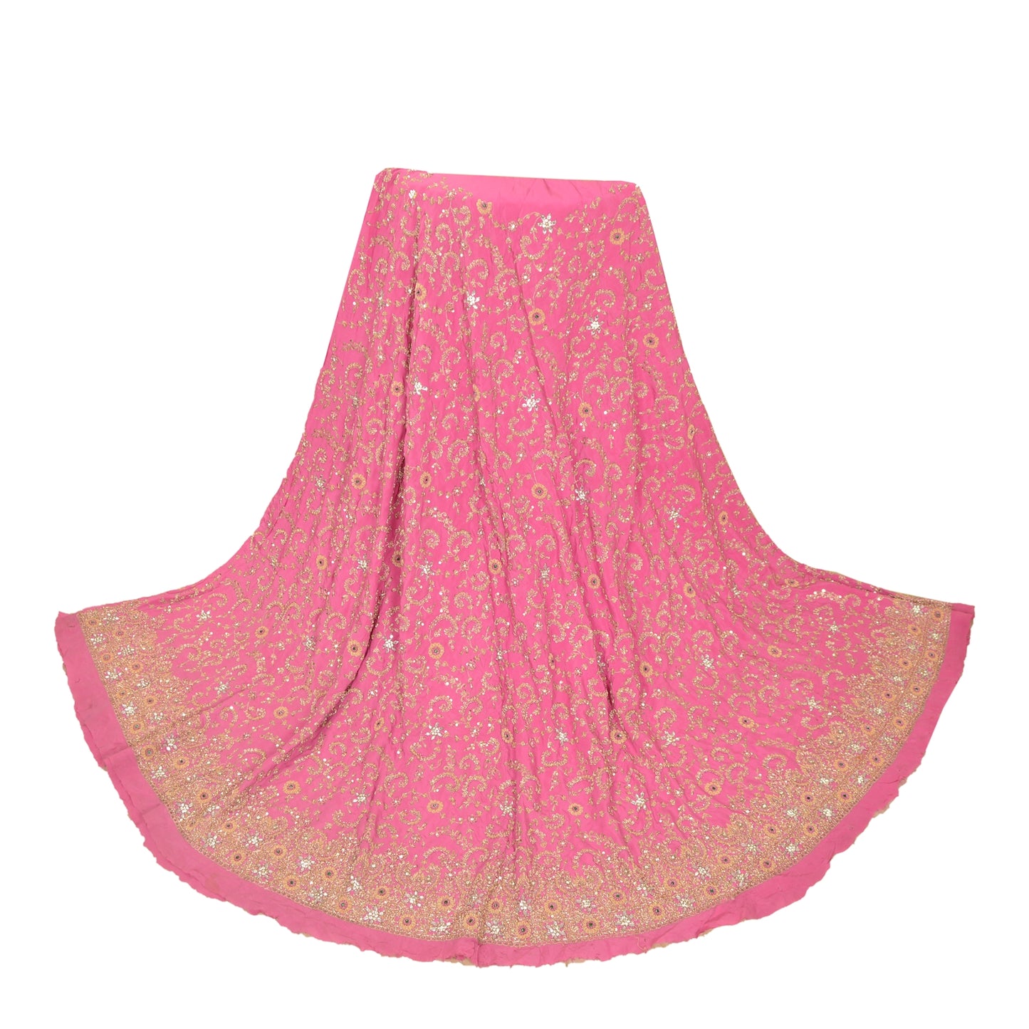 Sanskriti Vintage Pink Long Skirt Pure Silk Hand Beaded Zardozi Unstitch Lehenga