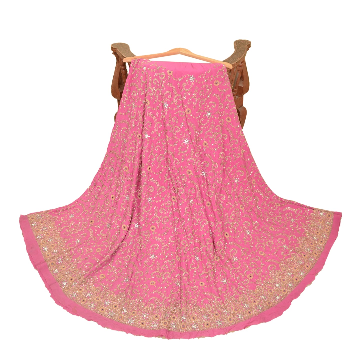 Sanskriti Vintage Pink Long Skirt Pure Silk Hand Beaded Zardozi Unstitch Lehenga