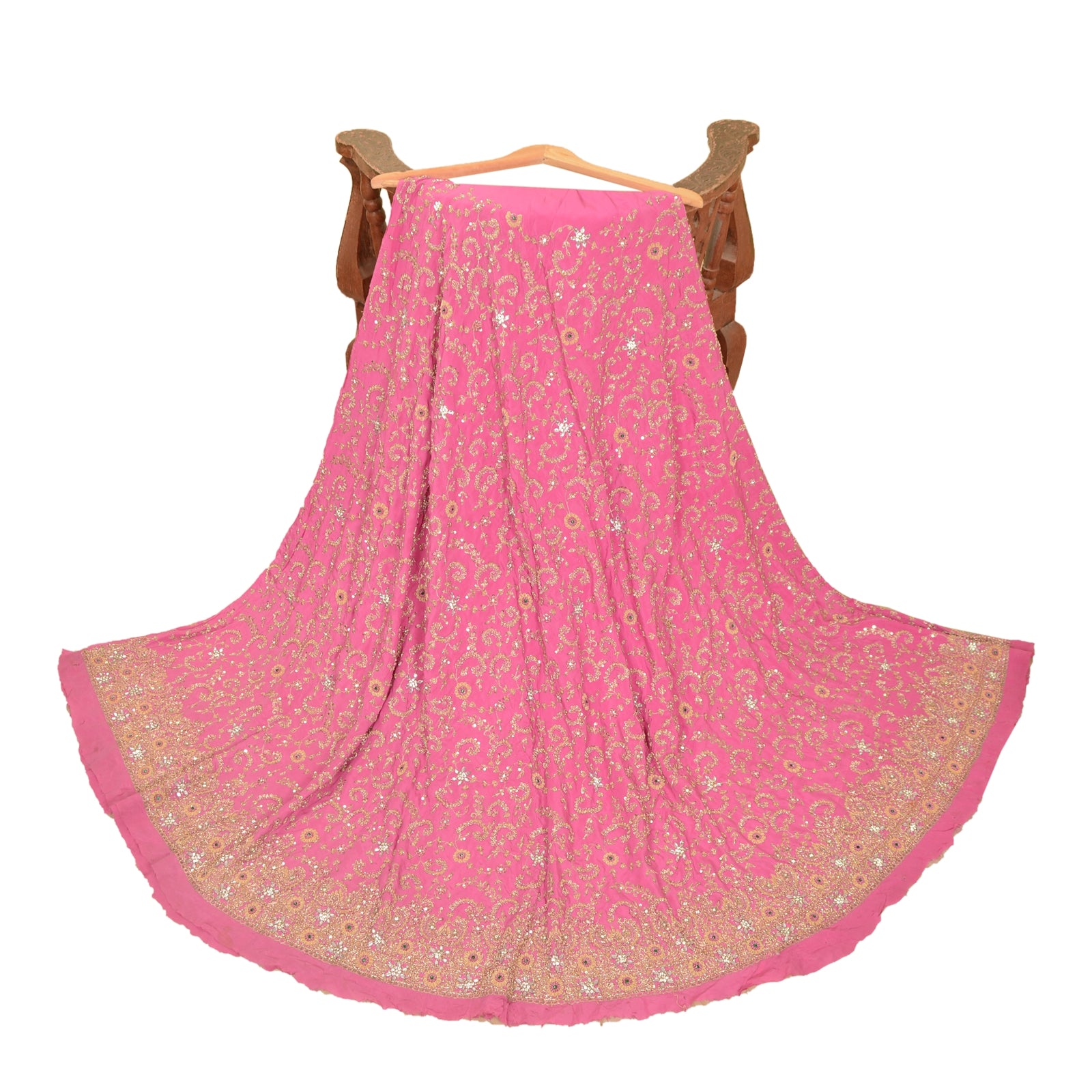 Sanskriti Vintage Pink Long Skirt Pure Silk Hand Beaded Zardozi Unstitch Lehenga