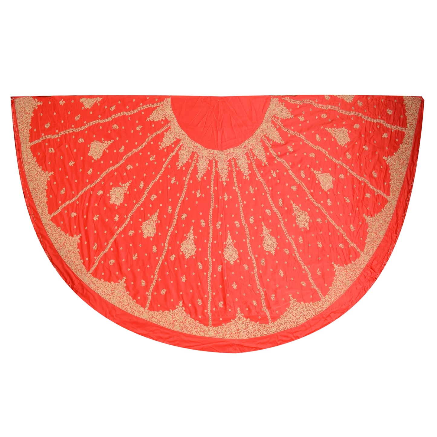 Sanskriti Vintage Red Long Skirt Pure Satin Silk Hand Beaded Unstitched Lehenga