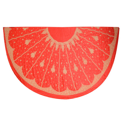 Sanskriti Vintage Red Long Skirt Pure Satin Silk Hand Beaded Unstitched Lehenga