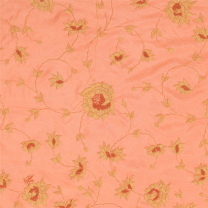 Sanskriti Vintage Long Peach Skirt Pure Silk Hand Embroidered Unstitched Lehenga