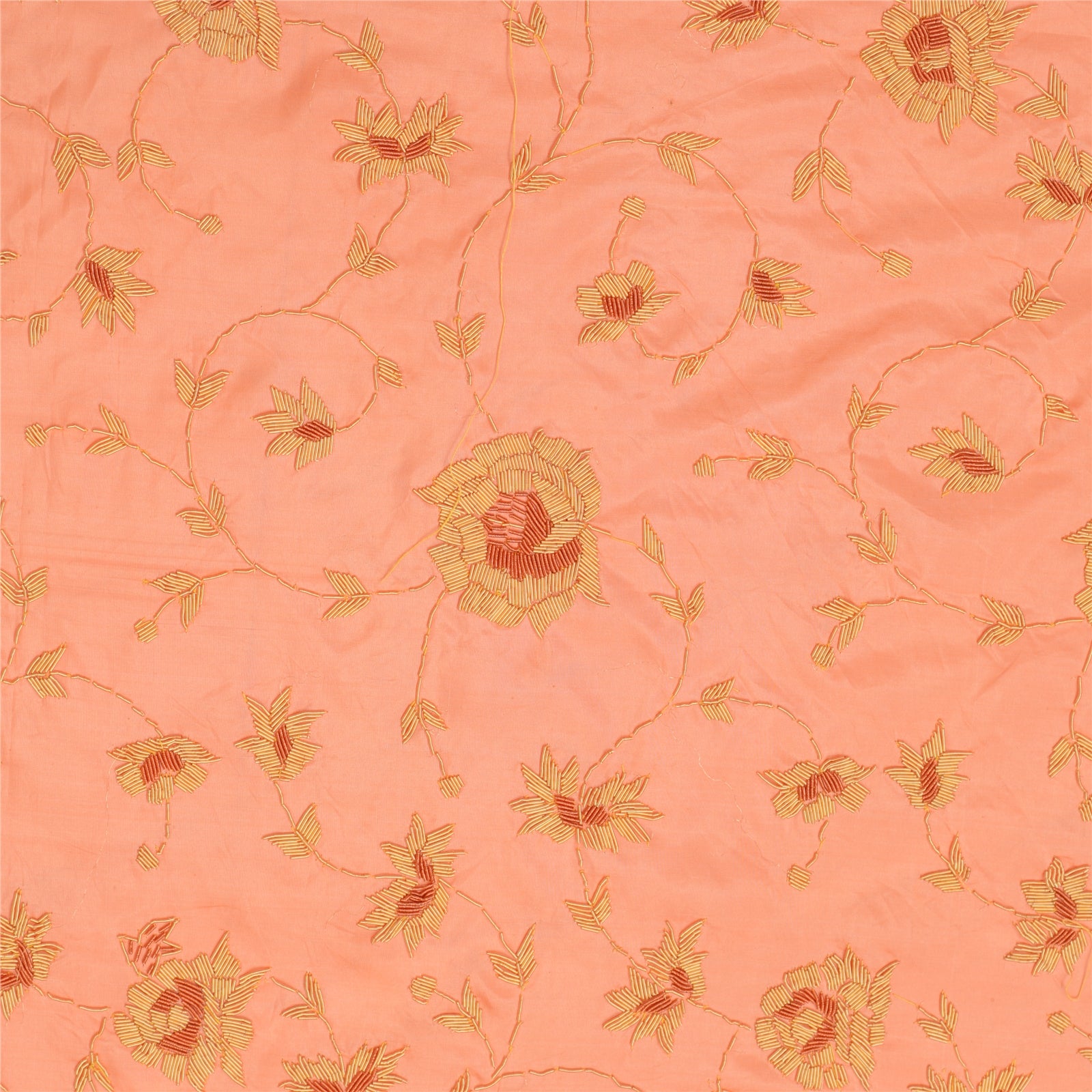 Sanskriti Vintage Peach Pure Silk Long Skirt Unstitched Hand Embroidered Zardozi