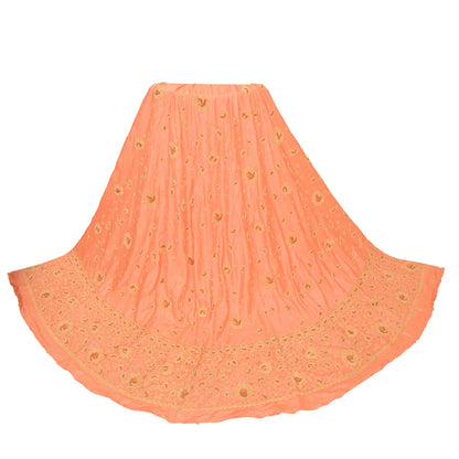 Sanskriti Vintage Long Peach Skirt Pure Silk Hand Embroidered Unstitched Lehenga