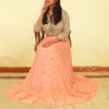 Sanskriti Vintage Peach Pure Silk Long Skirt Unstitched Hand Embroidered Zardozi Wedding Dressing