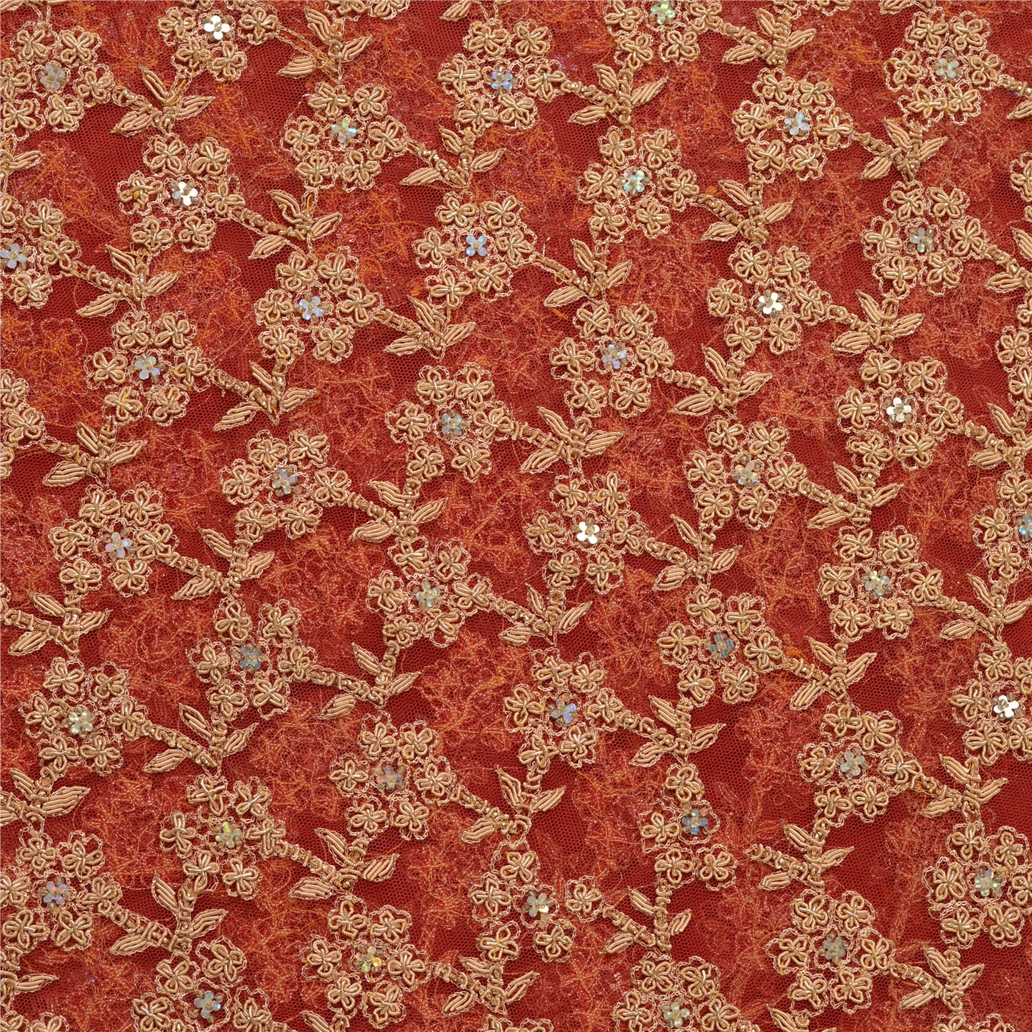 Sanskriti Vintage Red Net Mesh Skirt Unstitched Hand Beaded Zardozi Bollywood