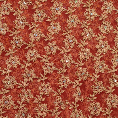 Sanskriti Vintage Red Net Mesh Skirt Unstitched Hand Beaded Zardozi Bollywood