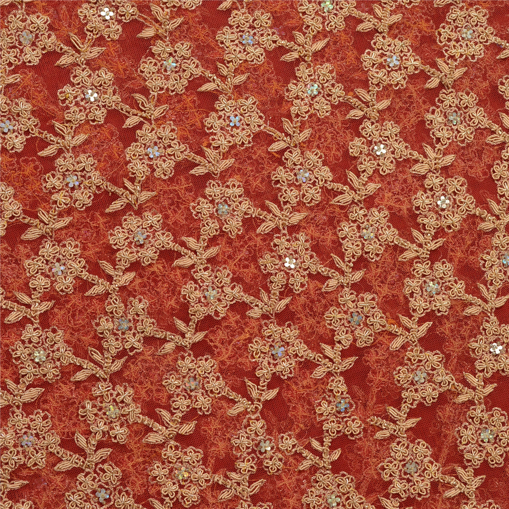 Sanskriti Vintage Red Net Mesh Skirt Unstitched Hand Beaded Zardozi Bollywood