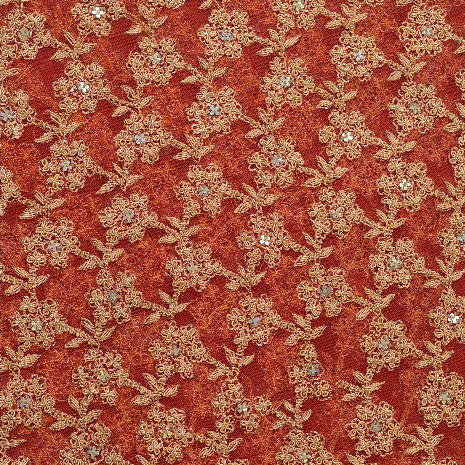 Sanskriti Vintage Red Net Mesh Skirt Unstitched Hand Beaded Zardozi Bollywood