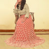Sanskriti Vintage Red Net Mesh Skirt Unstitched Hand Beaded Zardozi Bollywood