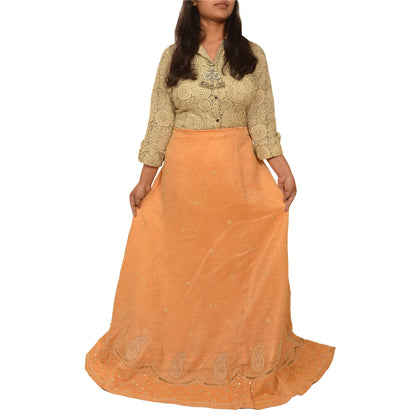 Sanskriti Vintage Long Skirt Pure Tissue Silk Hand Beaded Unstitched Lehenga