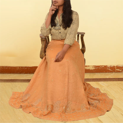 Sanskriti Vintage Long Skirt Pure Tissue Silk Hand Beaded Unstitched Lehenga