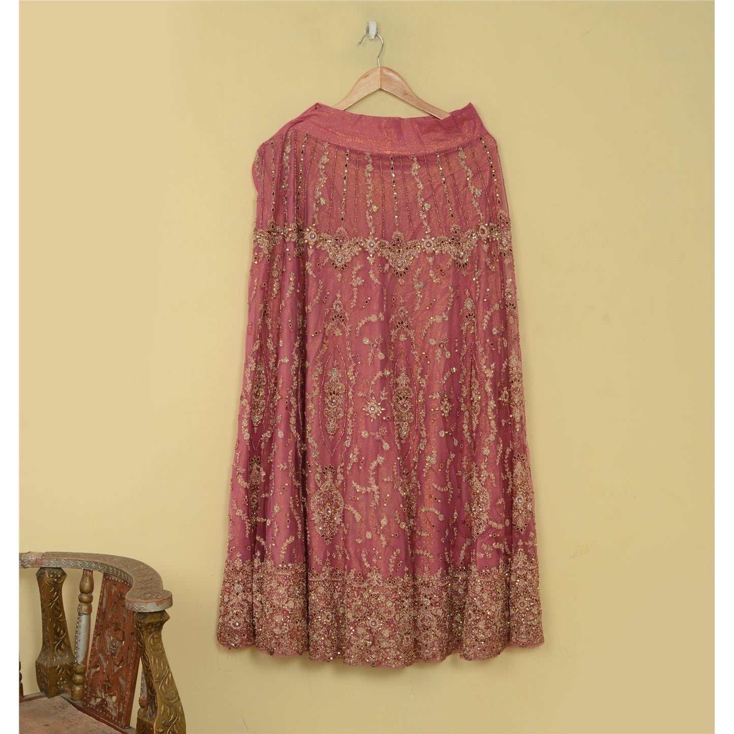 Sanskriti Vintage Long Skirt Pink Hand Beaded Stitched Party/Bollywood Lehenga
