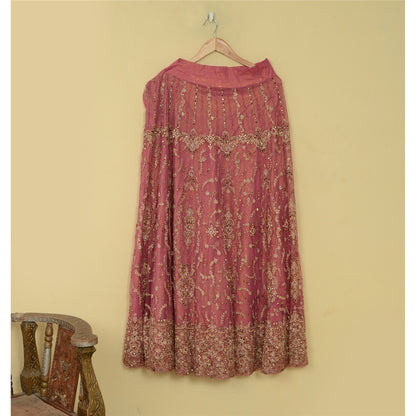 Sanskriti Vintage Long Skirt Pink Hand Beaded Stitched Party/Bollywood Lehenga
