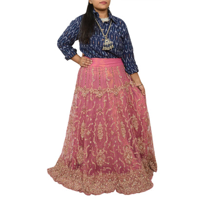 Sanskriti Vintage Long Skirt Pink Hand Beaded Stitched Party/Bollywood Lehenga