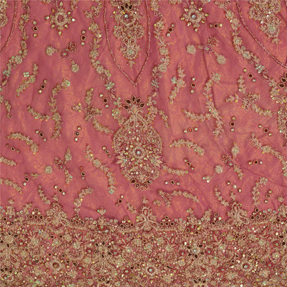 Sanskriti Vintage Long Skirt Pink Hand Beaded Stitched Party/Bollywood Lehenga