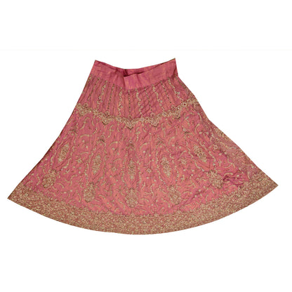 Sanskriti Vintage Long Skirt Pink Hand Beaded Stitched Party/Bollywood Lehenga