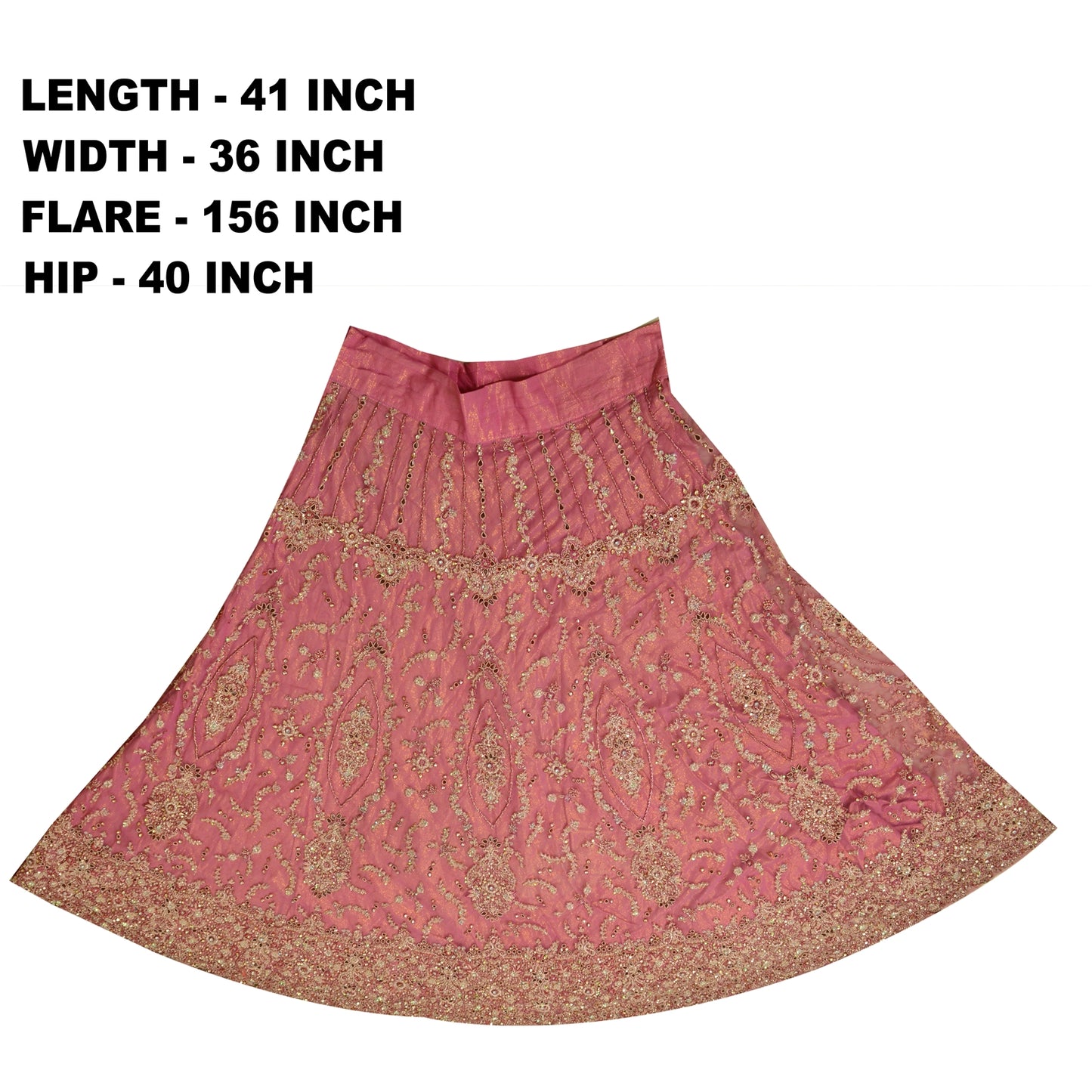 Sanskriti Vintage Long Skirt Pink Hand Beaded Stitched Party/Bollywood Lehenga