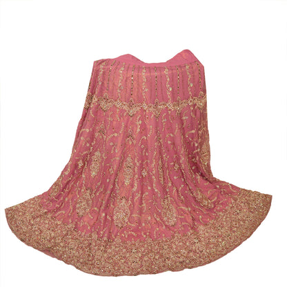 Sanskriti Vintage Long Skirt Pink Hand Beaded Stitched Party/Bollywood Lehenga