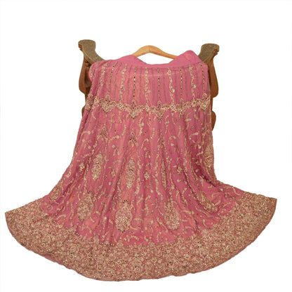 Sanskriti Vintage Long Skirt Pink Hand Beaded Stitched Party/Bollywood Lehenga