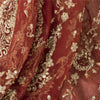 Sanskriti vintage Red Long Skirt Net Mesh Hand Beaded Unstitched Zari Lehenga