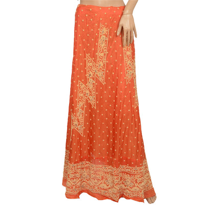 Sanskriti Vintage Orange Long Skirt Pure Silk Hand Beaded Unstitched Lehenga