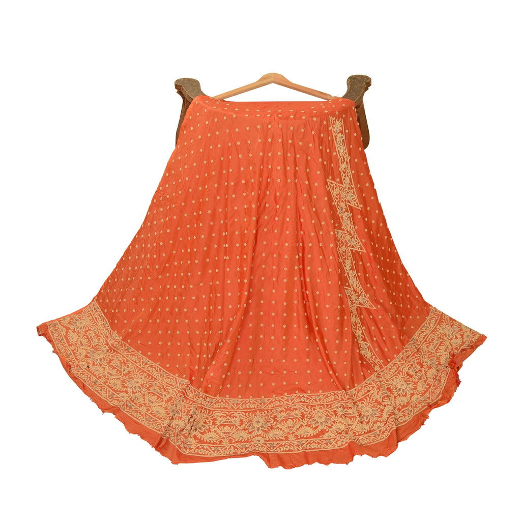 Sanskriti Vintage Orange Long Skirt Pure Silk Hand Beaded Unstitched Lehenga