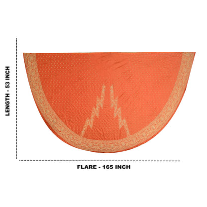 Sanskriti Vintage Orange 100% Pure Silk Long Skirt Unstitched Hand Beaded Zari Zardozi Wedding