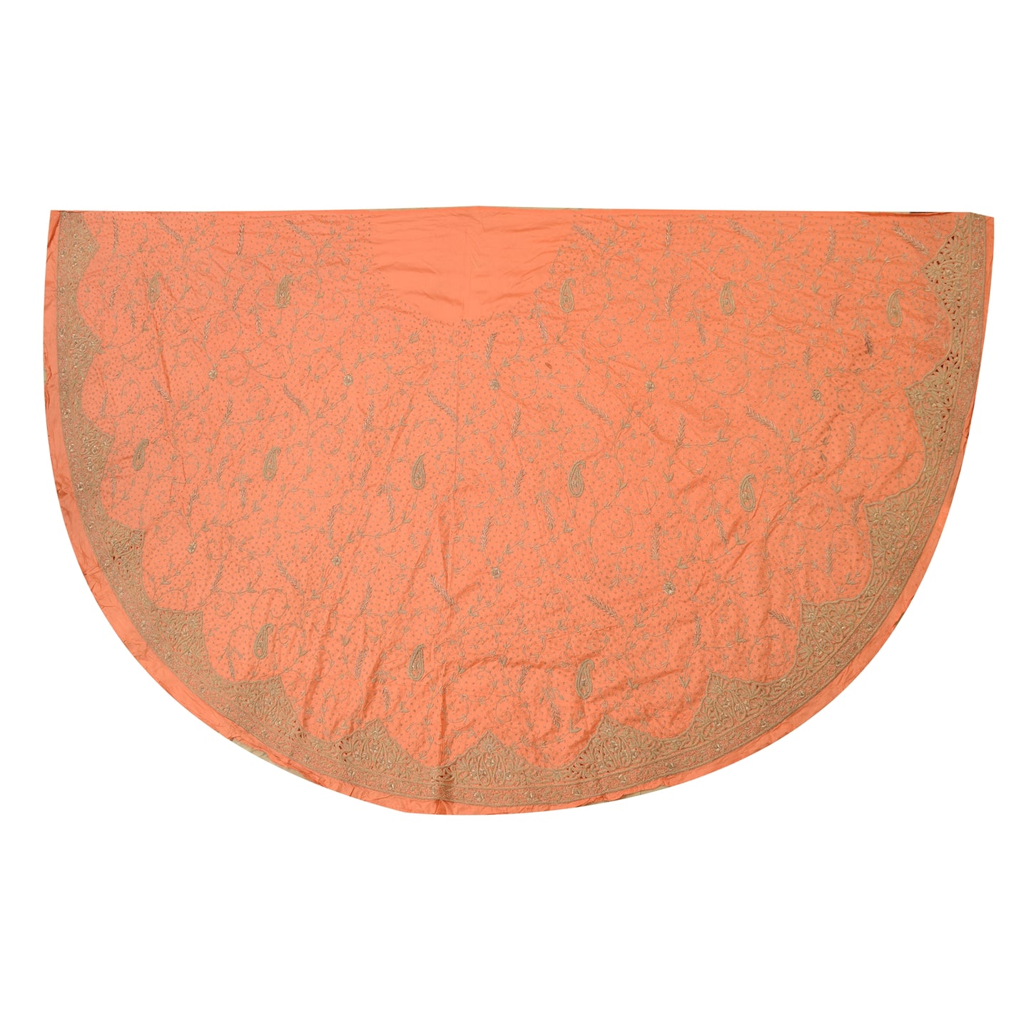 Sanskriti Vintage Peach Long Skirt Pure Silk Hand Embroidered Unstitched Lehenga