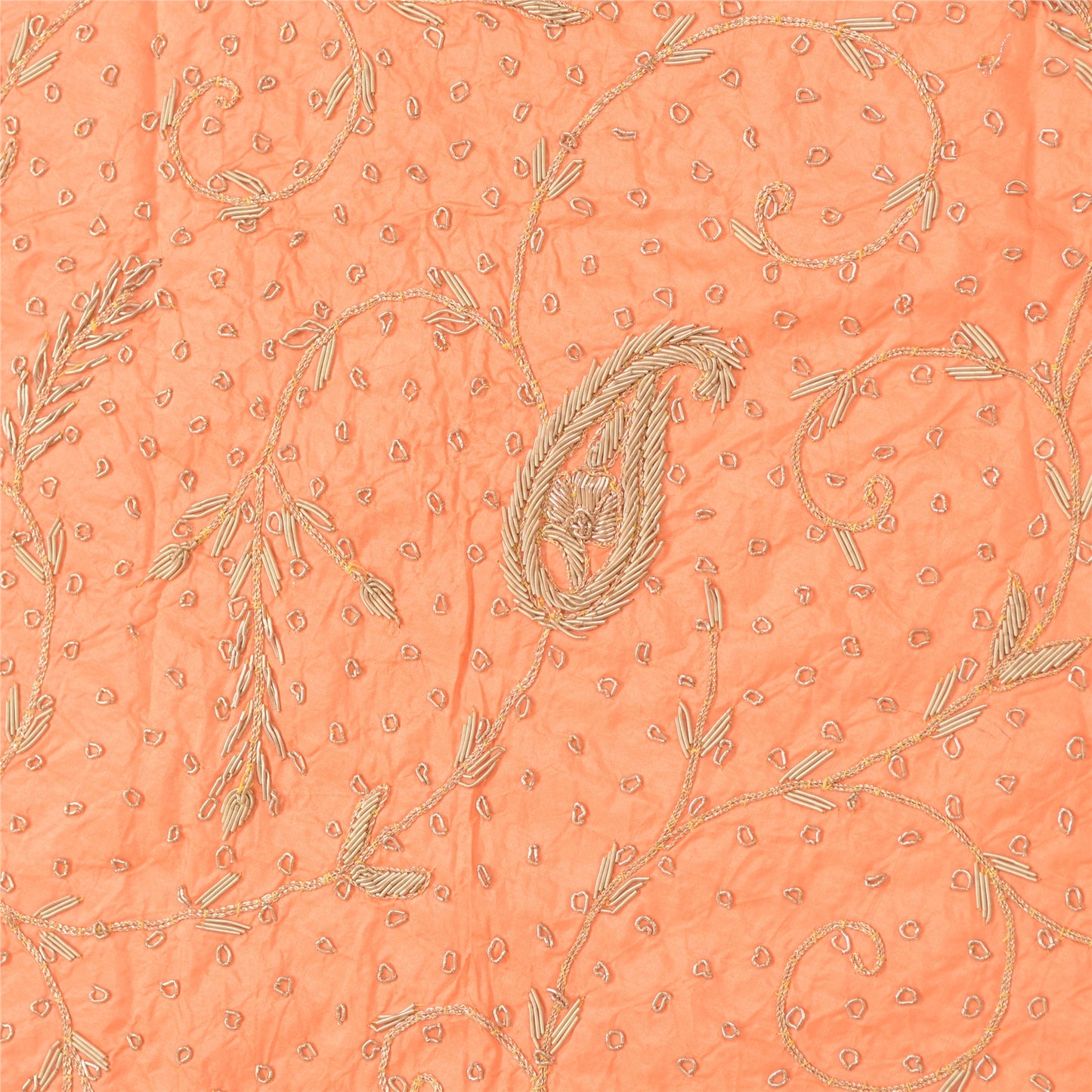 Sanskriti Vintage Peach Long Skirt Pure Silk Hand Embroidered Unstitched Lehenga