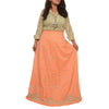 Sanskriti Vintage Peach Long Skirt Pure Silk Hand Embroidered Unstitched Lehenga