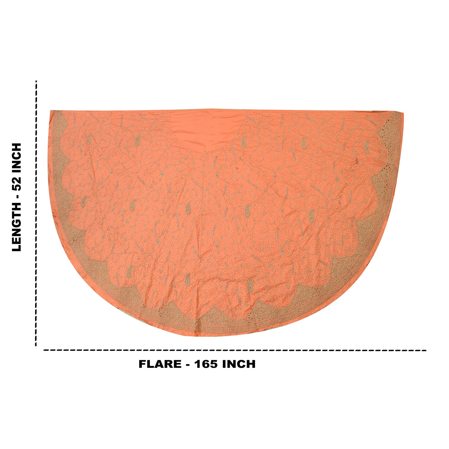 Sanskriti Vintage Peach Long Skirt Pure Silk Hand Embroidered Unstitched Lehenga