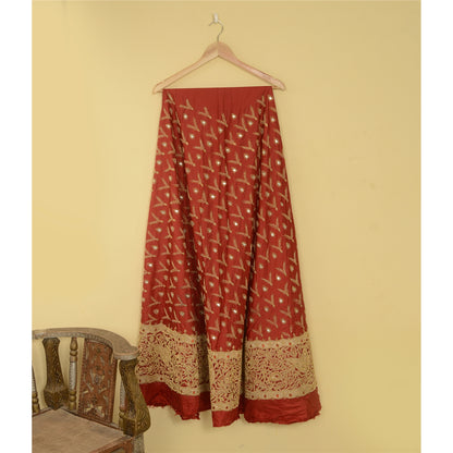Sanskriti vintage Dark Red Long Skirt Pure Silk Hand Beaded Unstitched Lehenga
