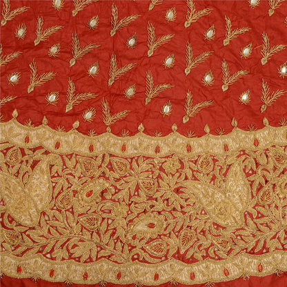 Sanskriti vintage Dark Red Long Skirt Pure Silk Hand Beaded Unstitched Lehenga